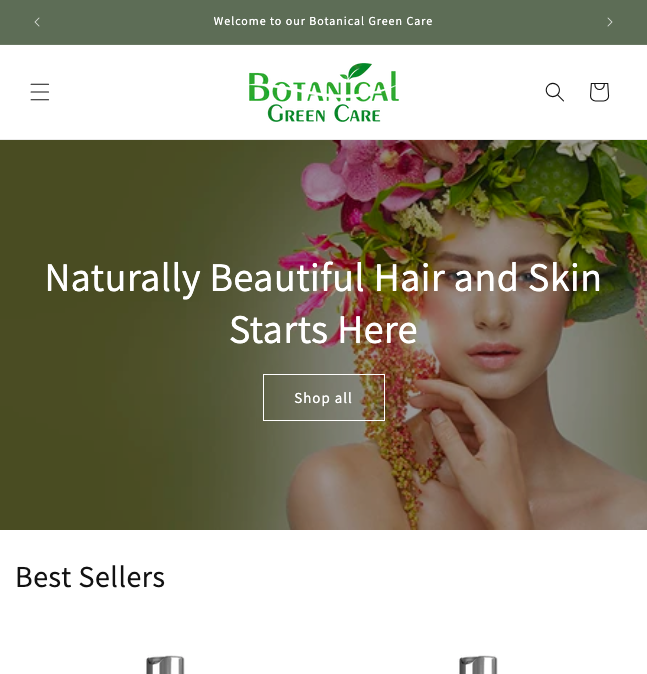 Botanical Green Care Shopify homepage full screenshot