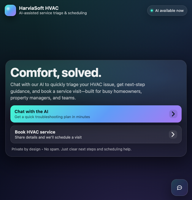 HarviaSoft HVAC AI assistant full screenshot