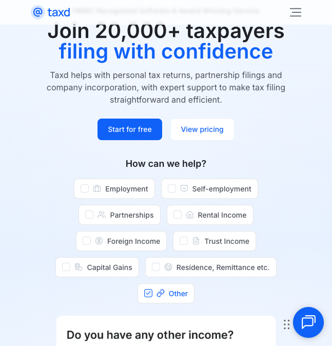 Taxd HMRC tax platform full screenshot